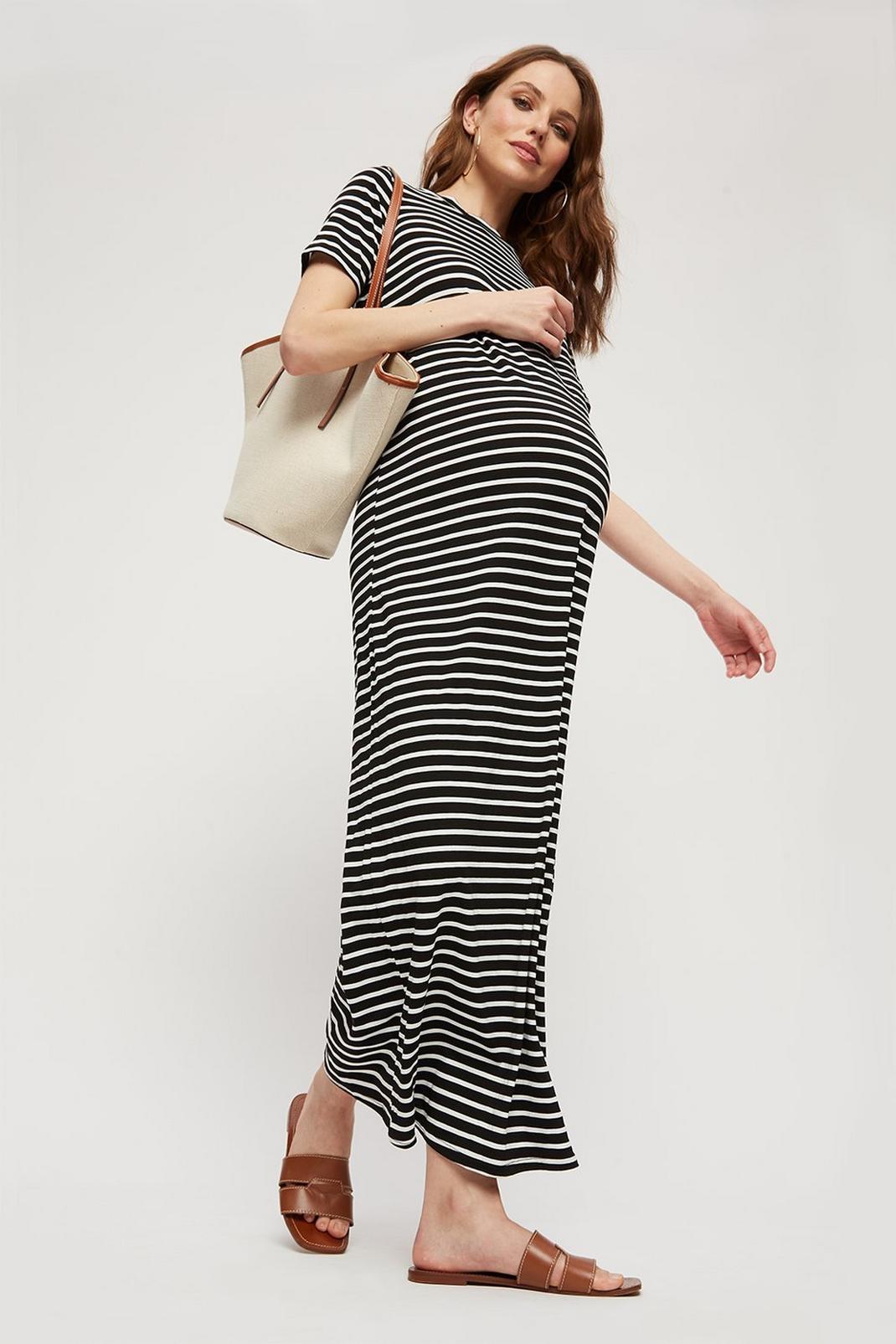 144 Maternity Mono Stripe T-shirt Maxi Dress image number 1