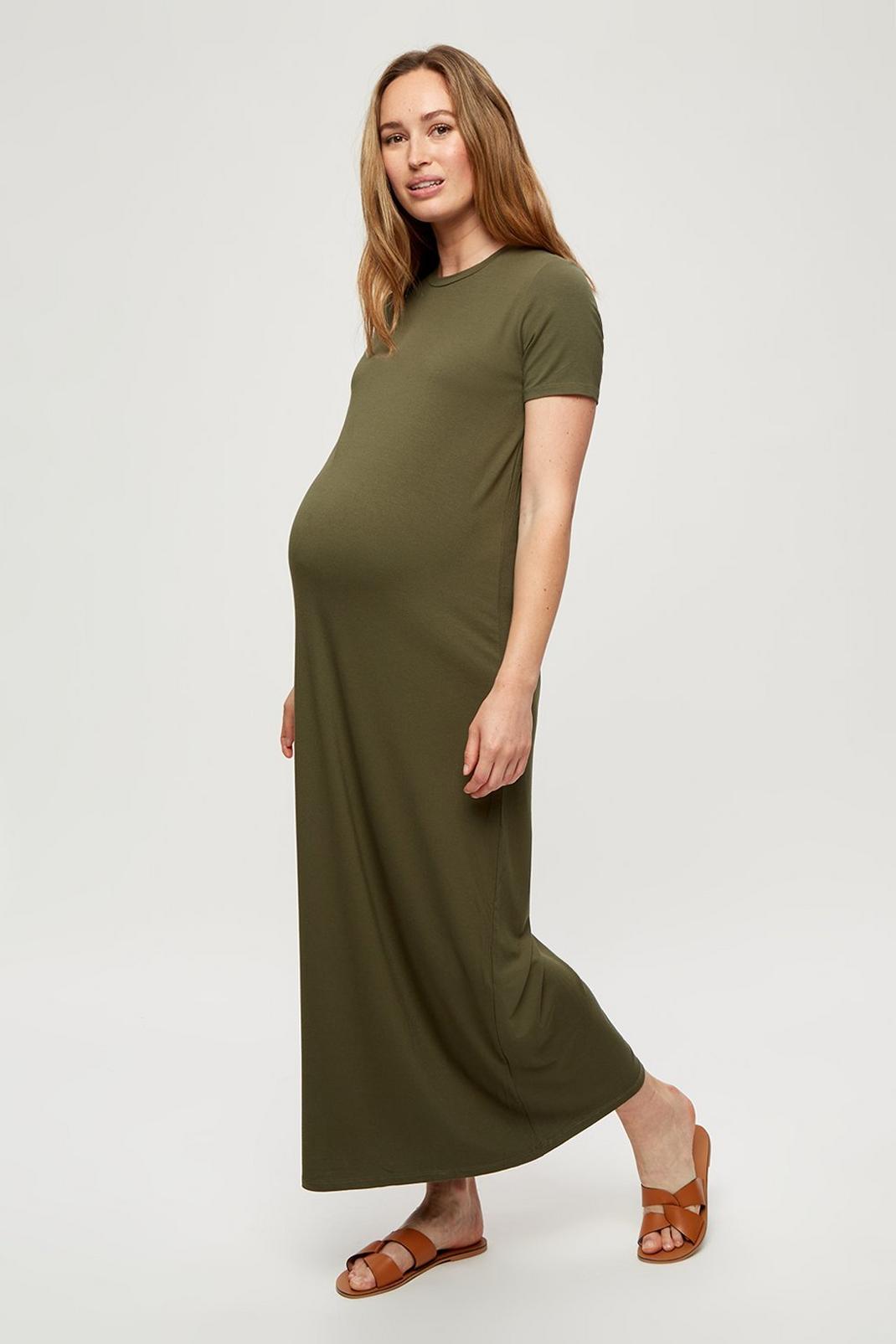 Maternity Khaki T-shirt Maxi Dress image number 1