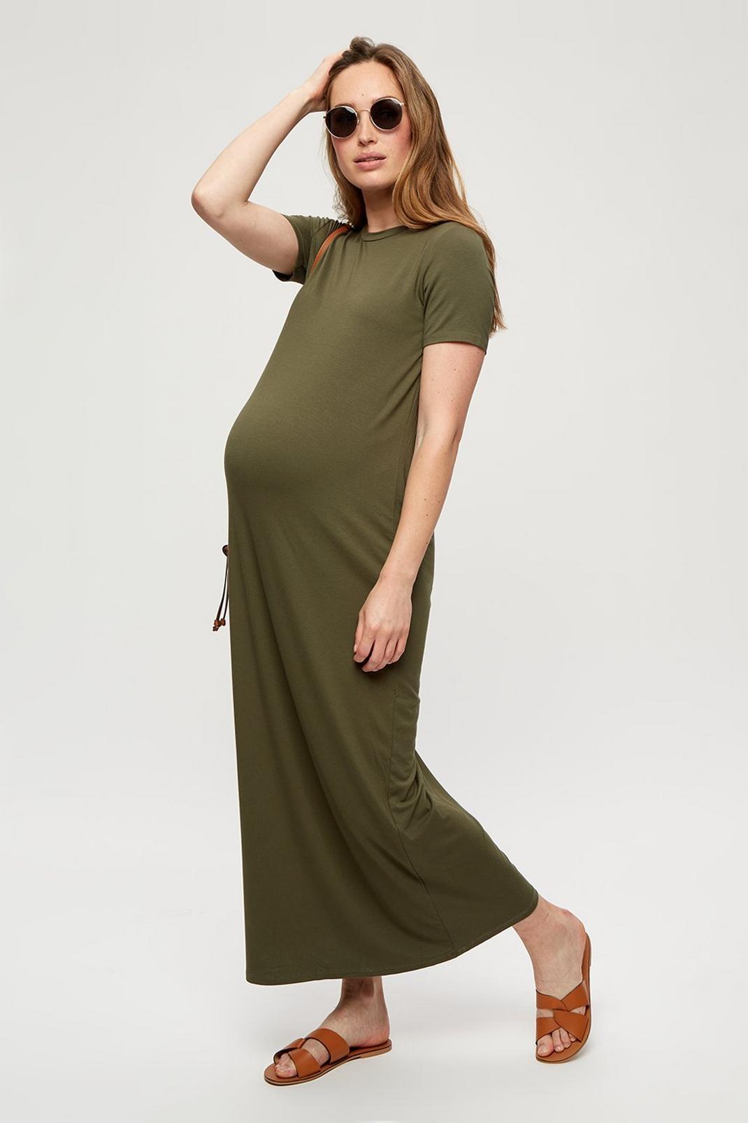 135 Maternity Khaki T-shirt Maxi Dress image number 2