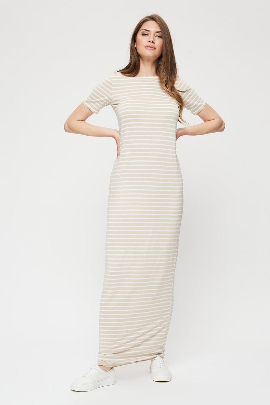 Tall Neutral Stripe T-shirt Maxi Dress