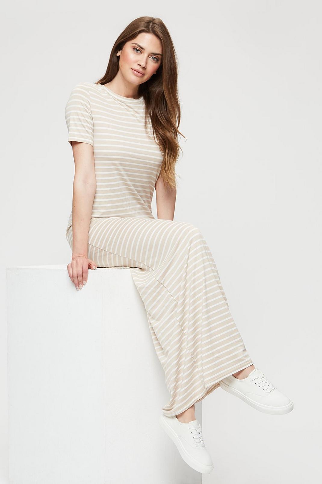 144 Tall Neutral Stripe T-shirt Maxi Dress image number 2