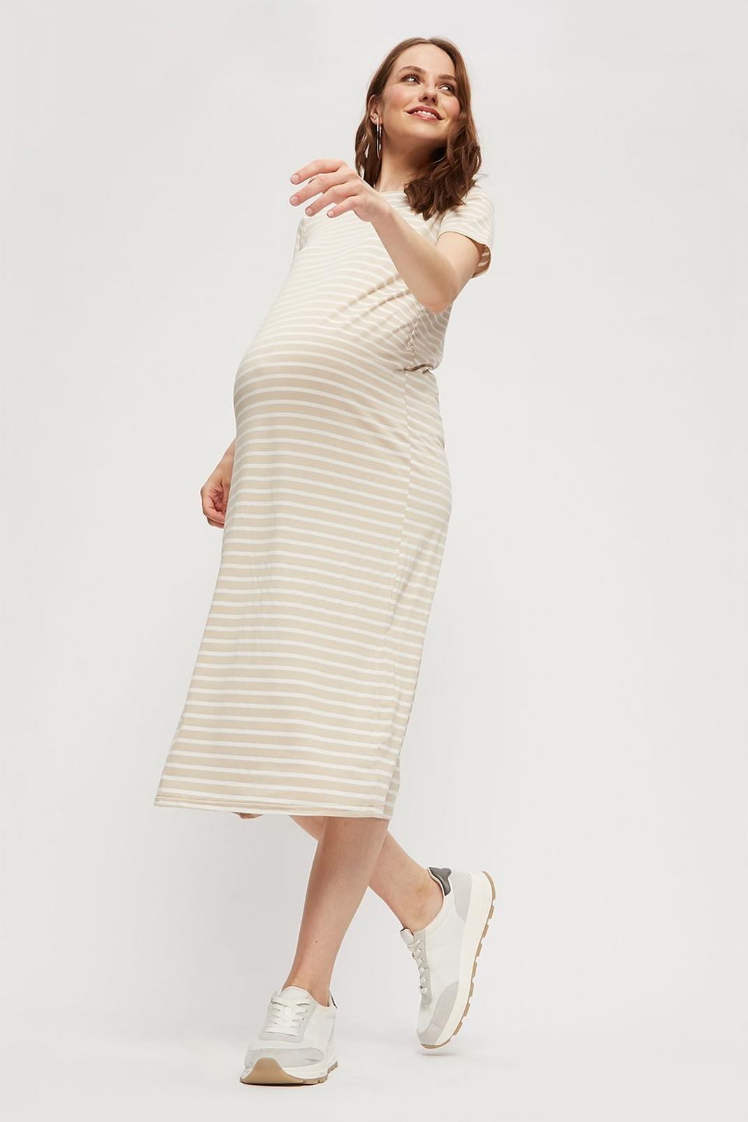 Multi Maternity Stone Stripe T-shirt Midi Dress image number 1