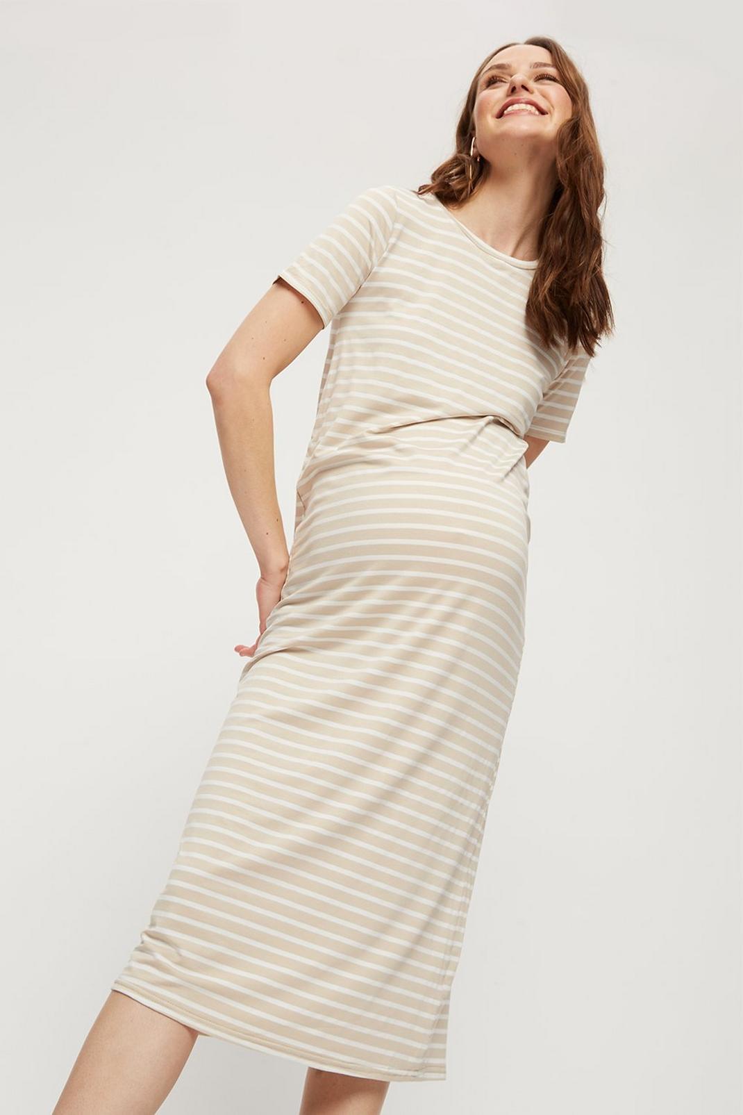 144 Maternity Stone Stripe T-shirt Midi Dress image number 2
