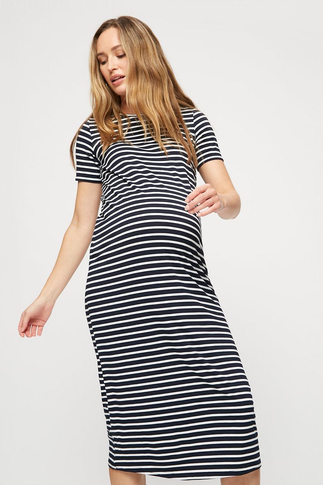 144 Maternity Navy Stripe T-shirt Midi Dress image number 2