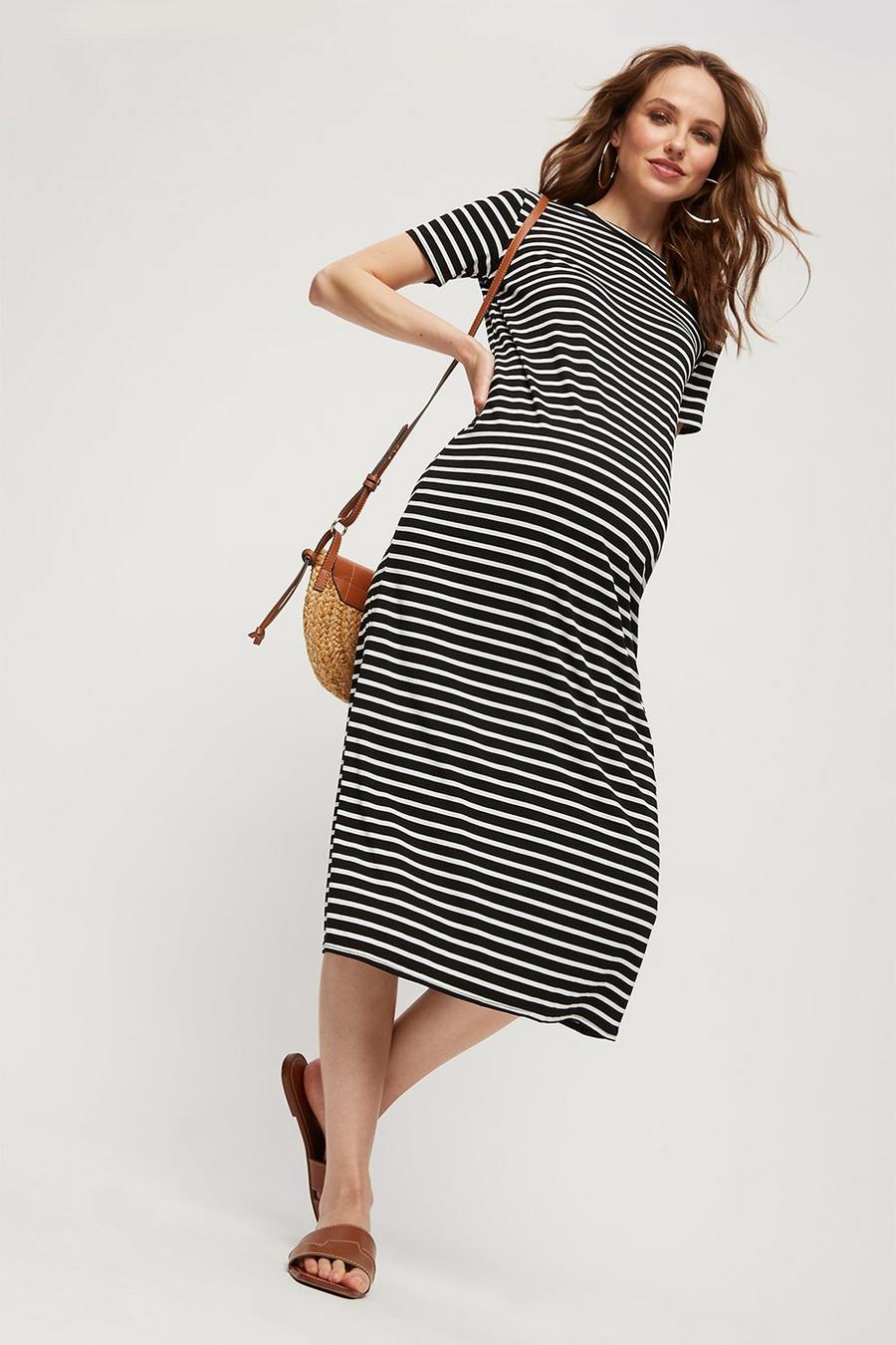 Maternity Mono Stripe T-shirt Midi Dress