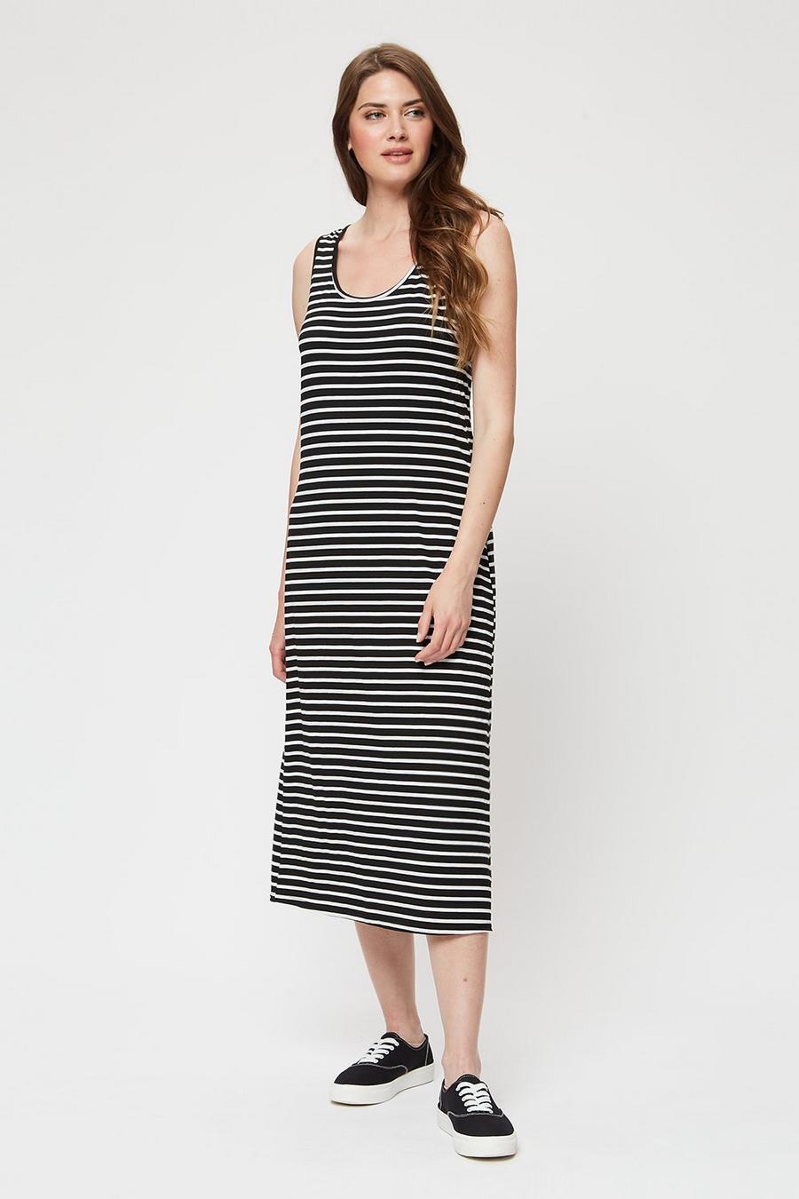 Tall Mono Stripe Sleeveless Midi Dress