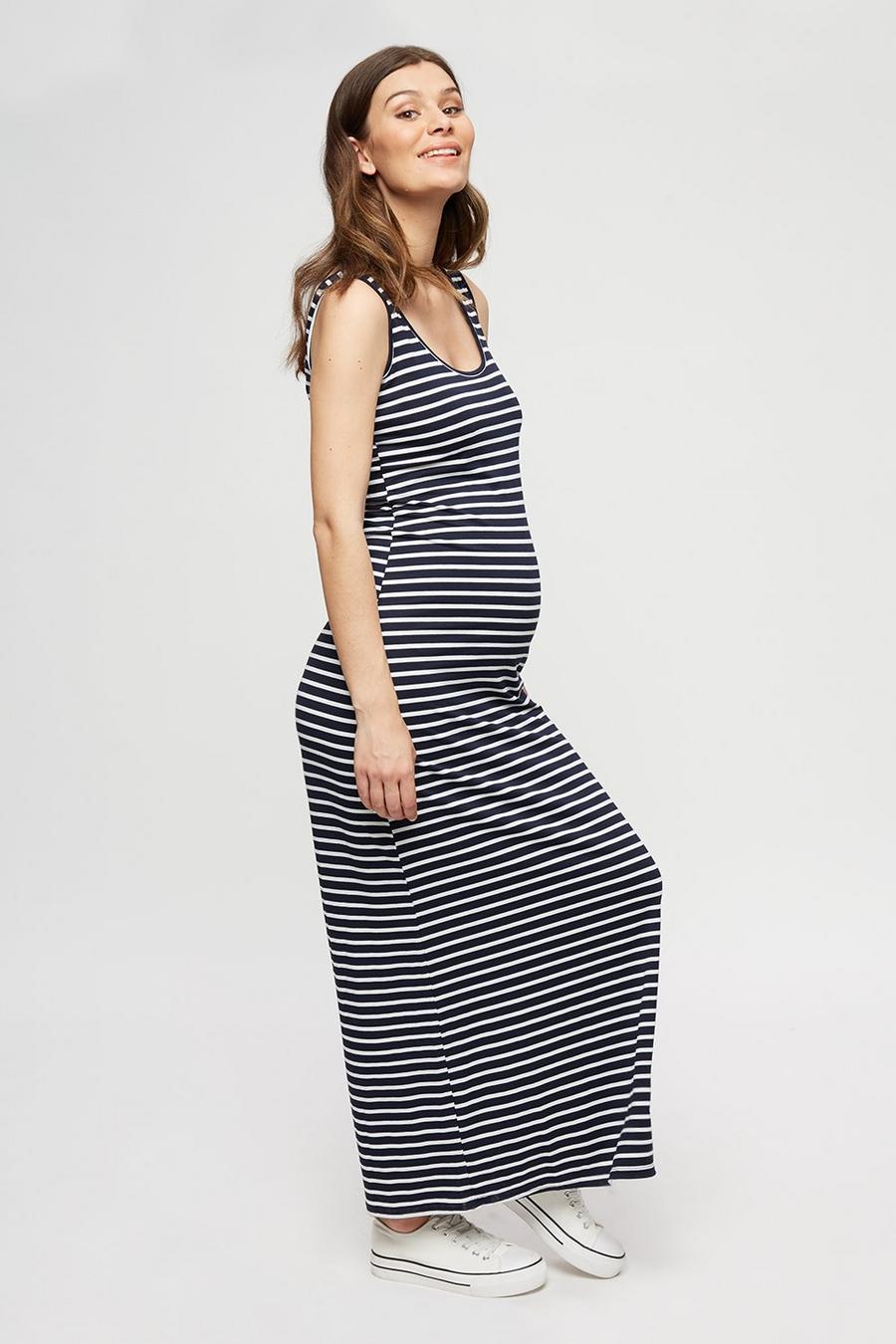 Maternity Navy Stripe Sleeveless Maxi Dress