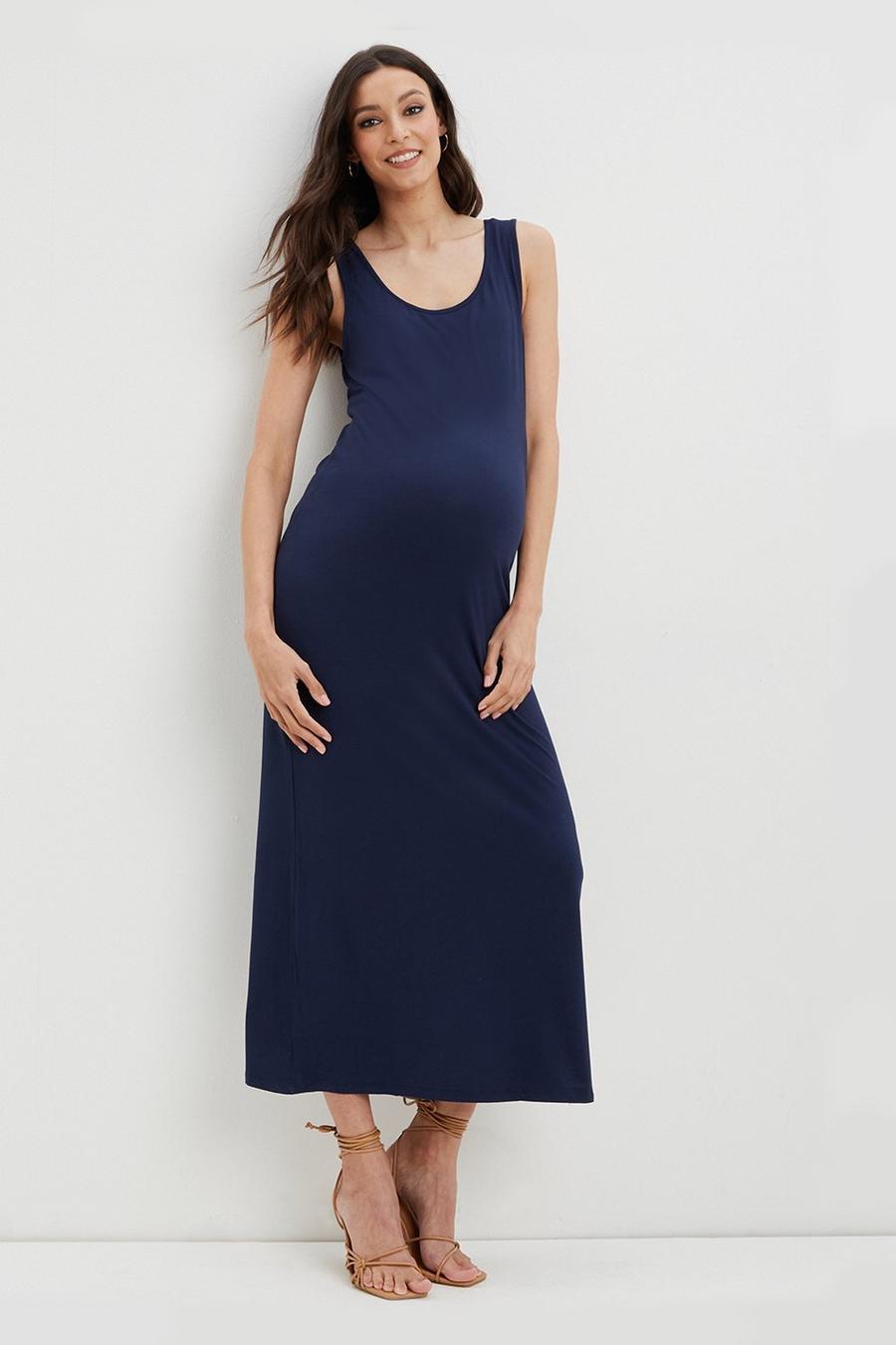 Maternity Navy Sleeveless Maxi Dress