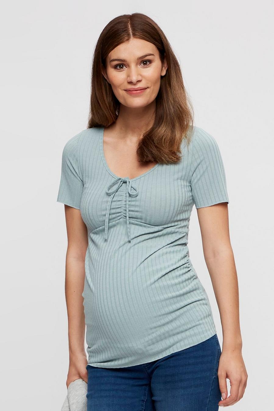 Maternity Sage Ruched Front Jersey Rib Top