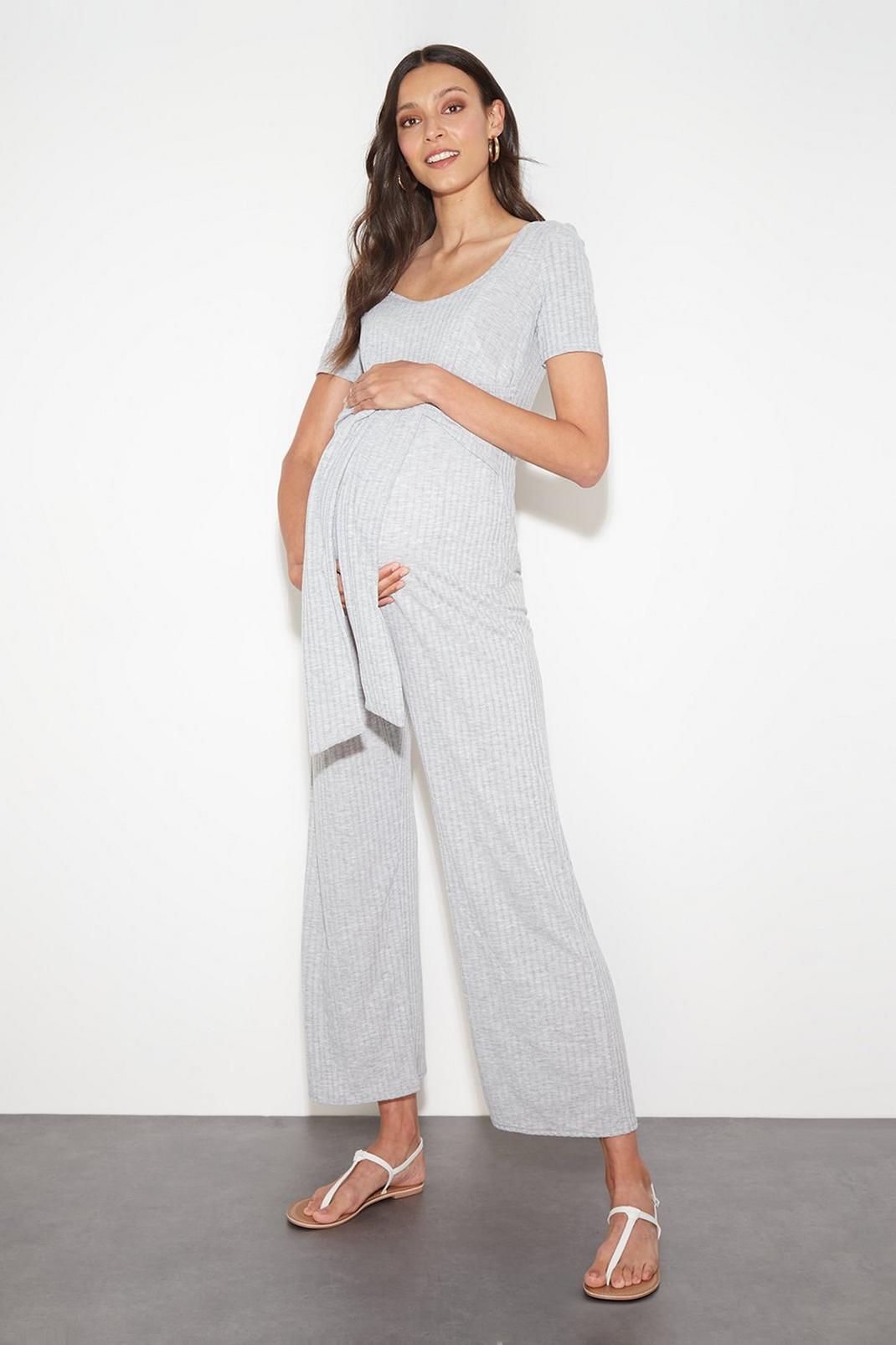 Grey marl Maternity Grey Rib Wrap Over Jumpsuit image number 1