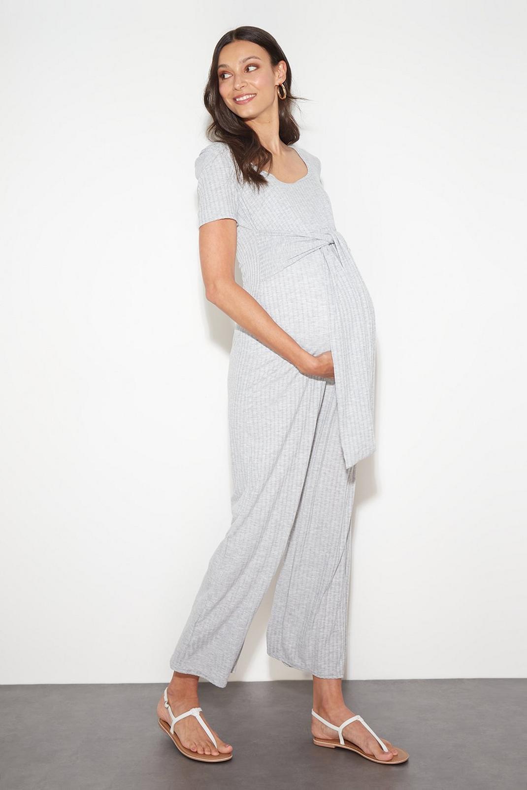 265 Maternity Grey Rib Wrap Over Jumpsuit image number 2