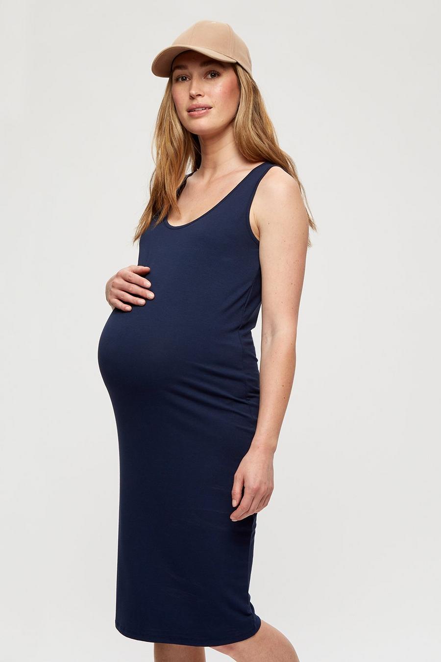 Maternity Navy Sleeveless Midi Dress
