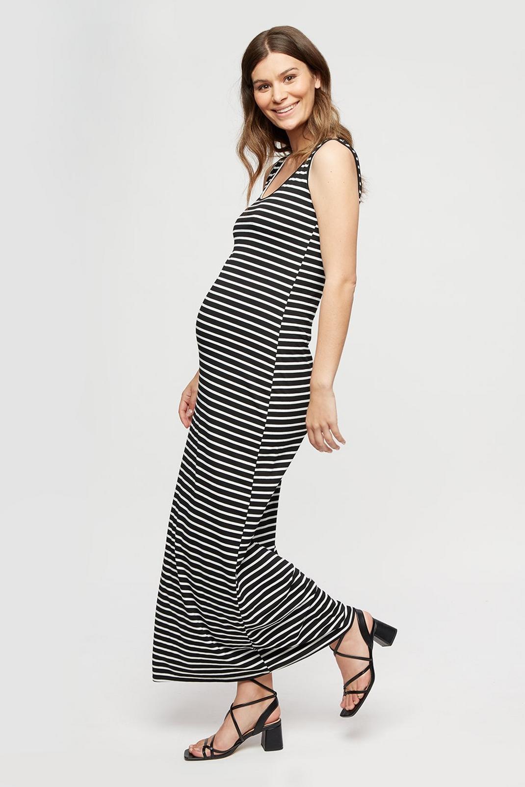 Maternity Mono Stripe Sleeveless Maxi Dress image number 1