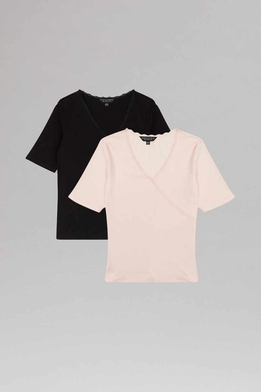 2 Pack Lace Wrap T-shirt Blush/black