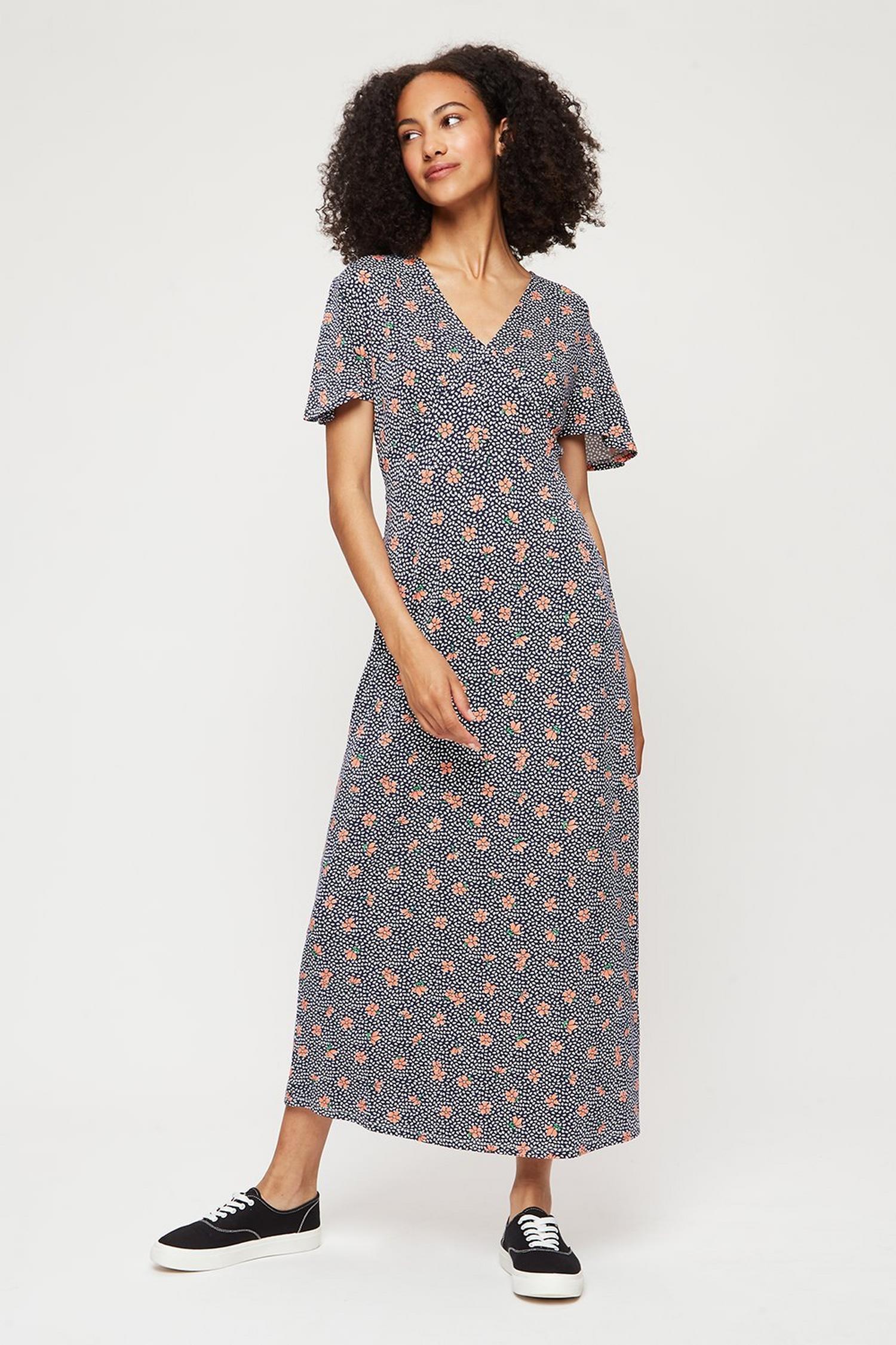 Tall Orange Floral Button Front Midi Dress Dorothy Perkins Uk