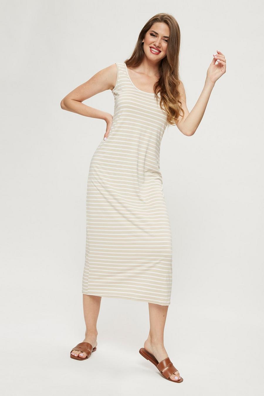 Tall Neutral Stripe Sleeveless Maxi Dress