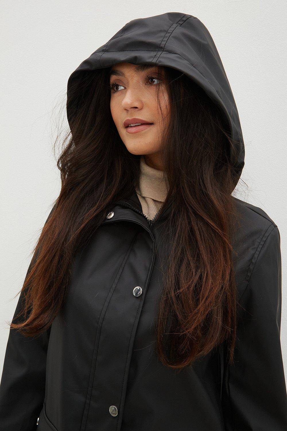 black lined raincoat