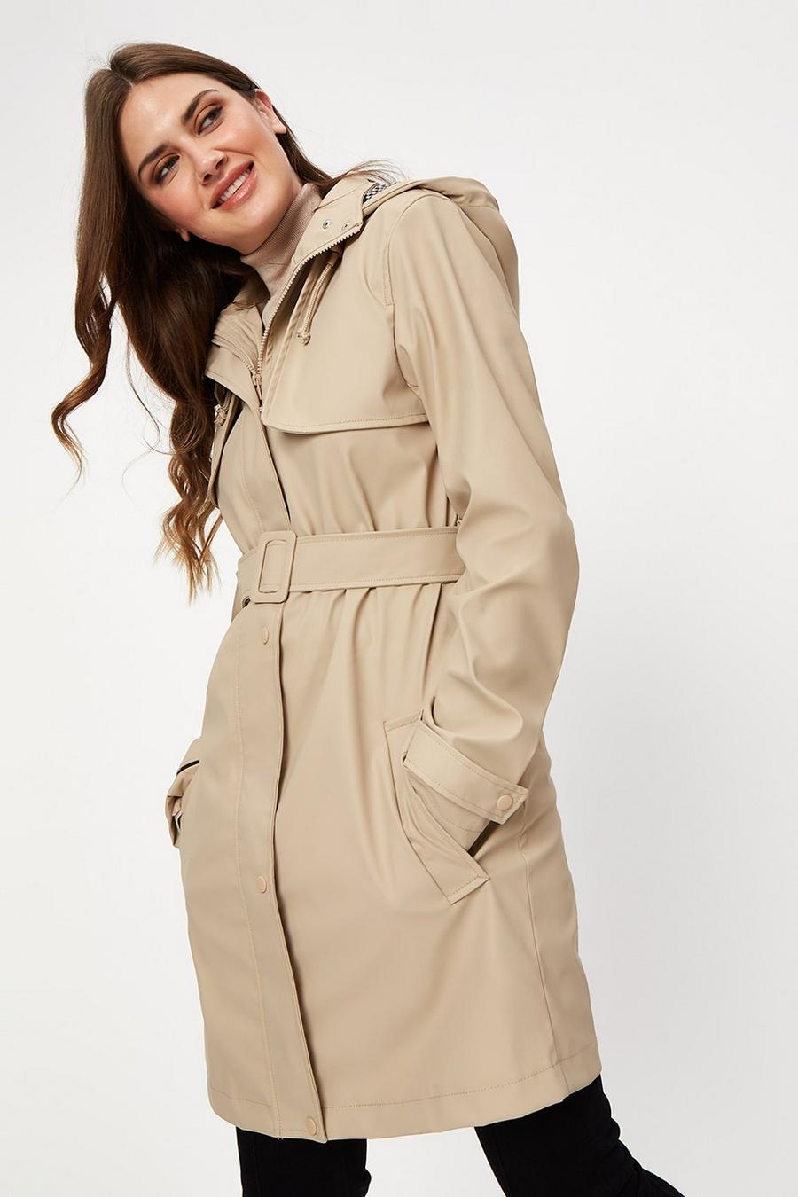 Petite Lined Belted Raincoat