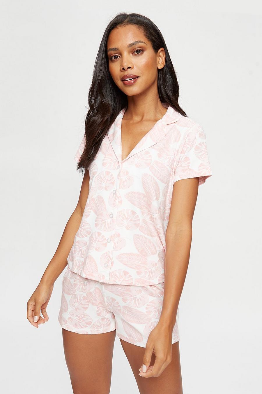 Pink Palm Revere Short Sleeve Shirt And Shorts Pyjama Set
