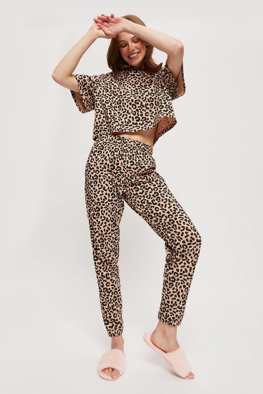 Animal Print Oversize T-Shirt and Cuffed Trousers Pyjama Set