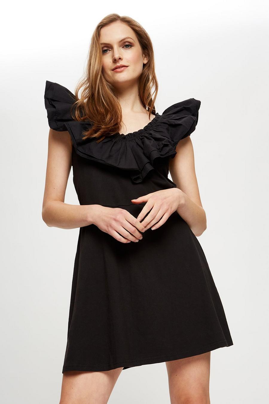 Black Large Frill Mini Dress