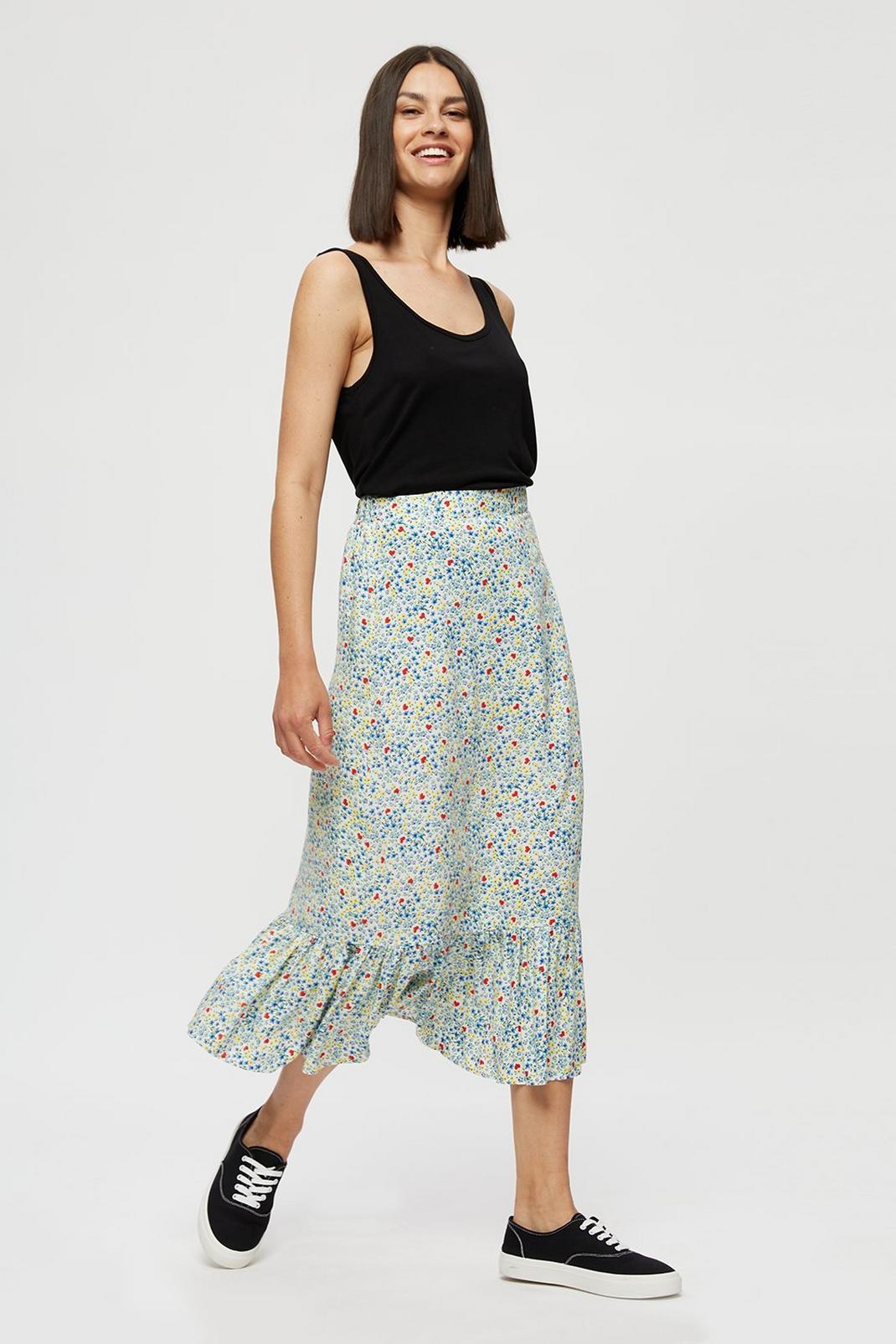 144 Multi Ditsy Tiered Maxi  Skirt  image number 1