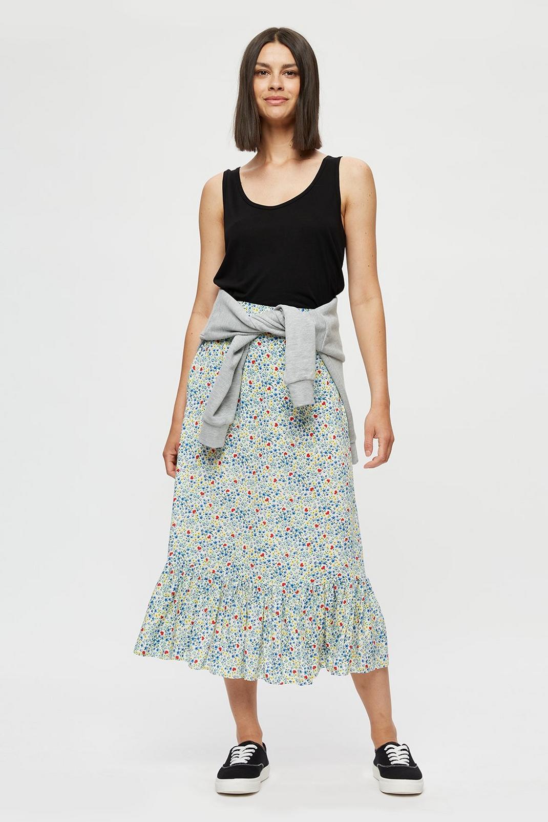 144 Multi Ditsy Tiered Maxi  Skirt  image number 2