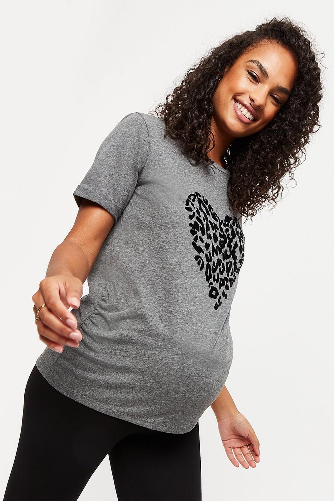 Maternity Charcoal Heart Flock Tee image number 1