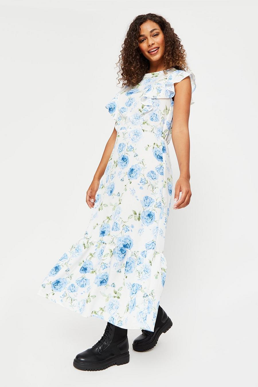  Large Floral Ruffle Midi Dress