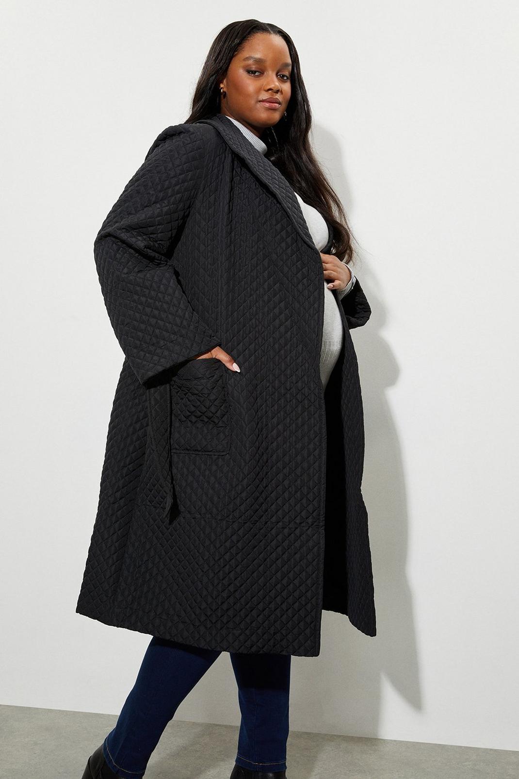 105 Maternity Black Long Quilt Wrap Coat image number 1