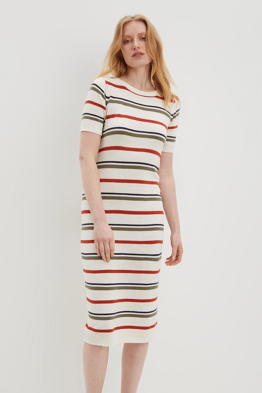 Multi Striped Short Sleeve Dress