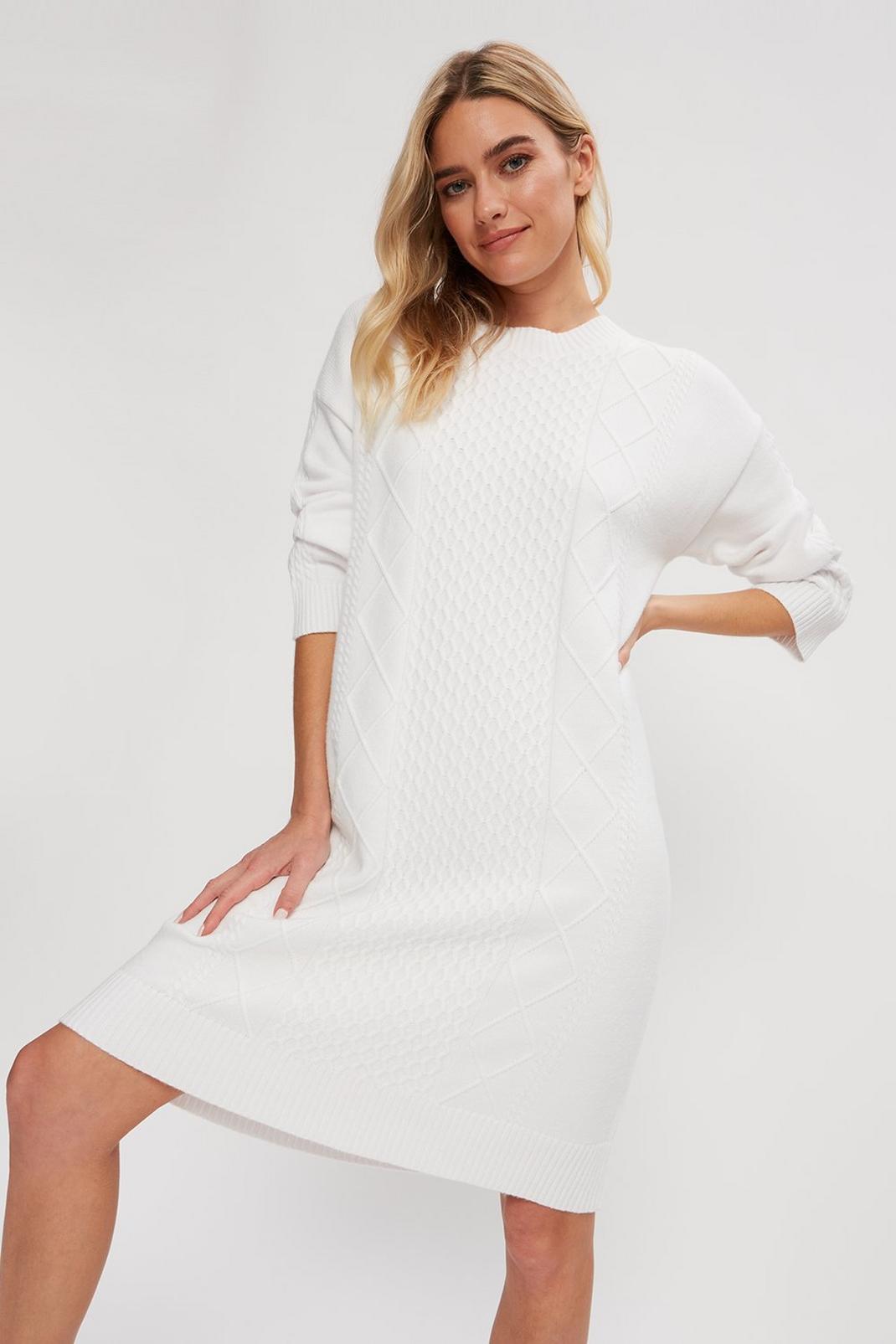 Ivory Cable Knitted Jumper Dress image number 1