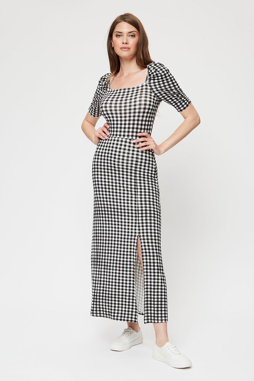 checkered square neck dress