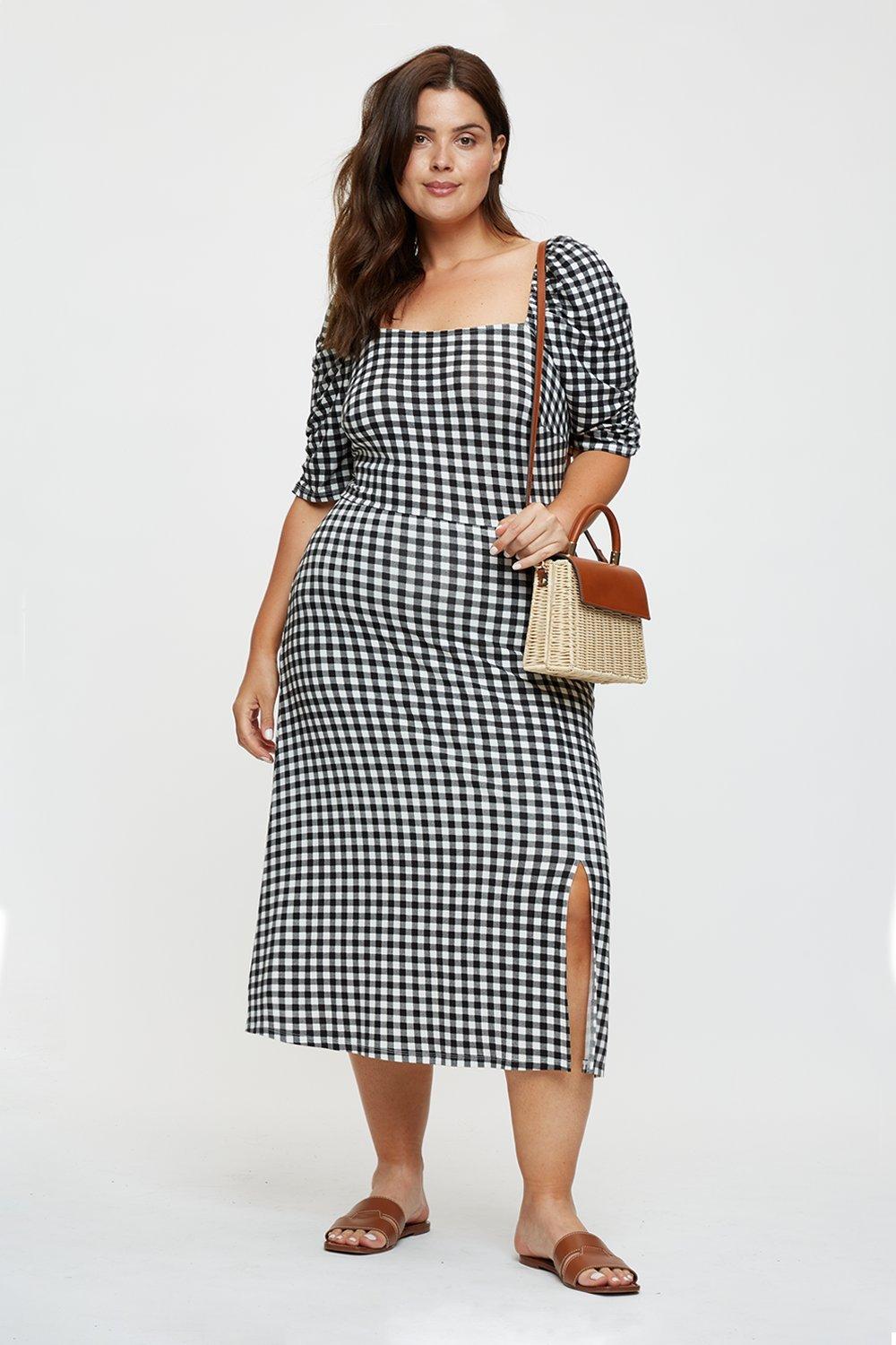 black and white square dress