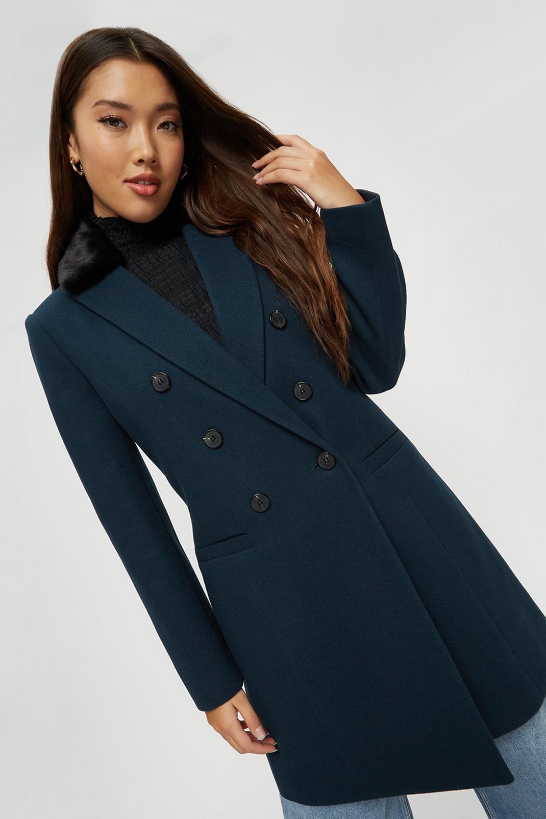 Teal Double Breasted Boyfriend Coat image number 1