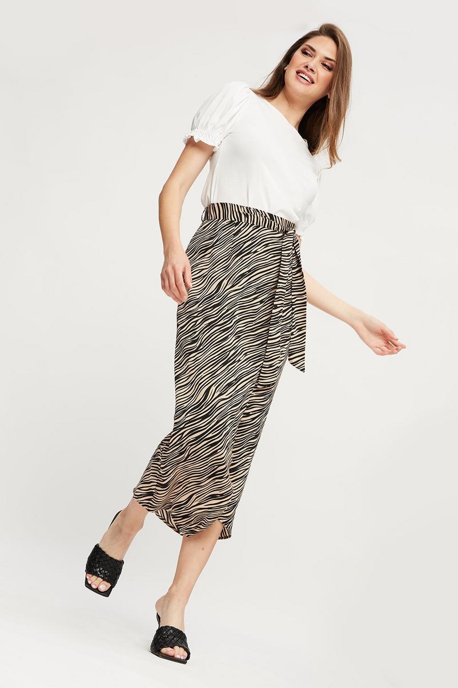 Tall Tiger Animal Asym Wrap Midi Skirt