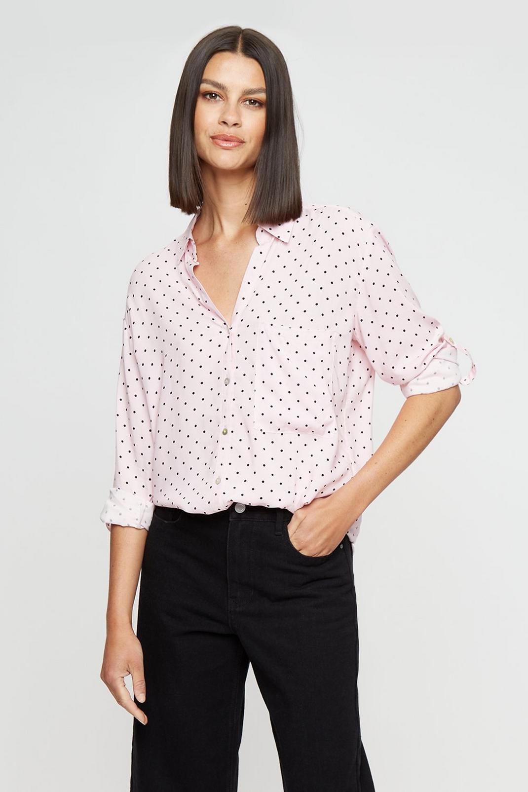 155 Pink Spot Long Sleeve Button Front Shirt image number 1