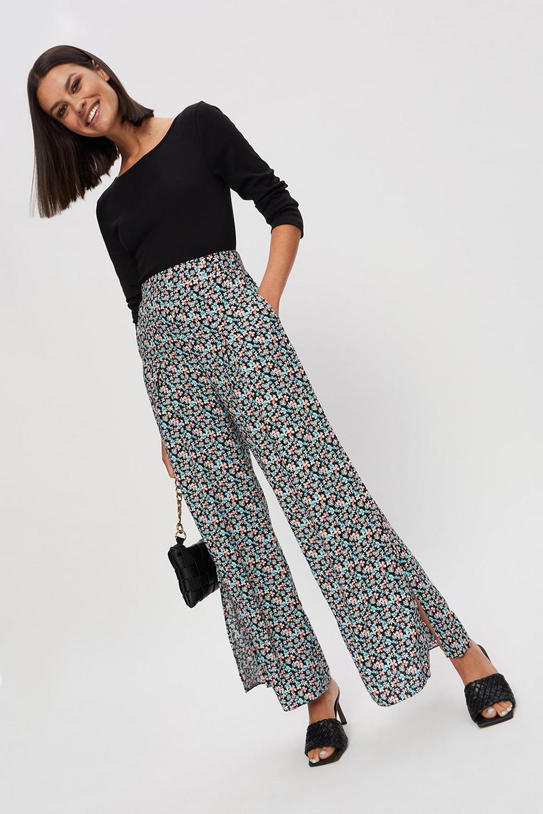 Black Multi Ditsy Palazzo Trouser image number 1