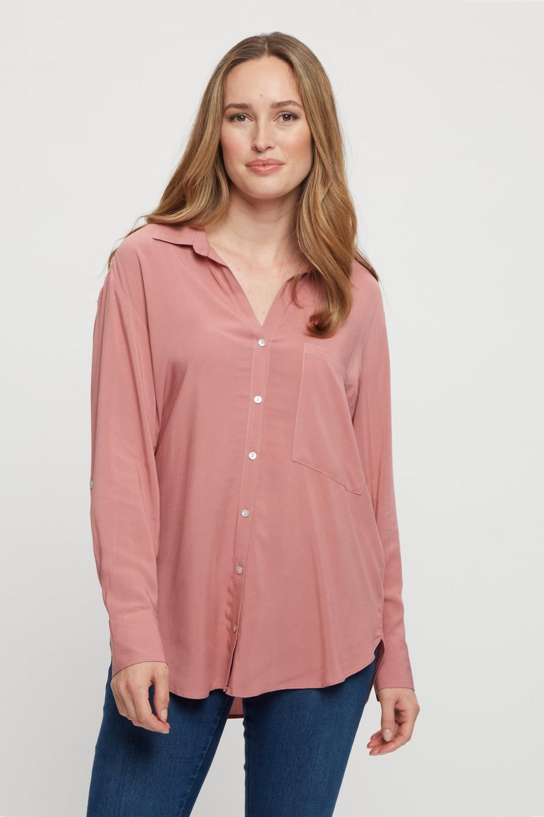 155 Pink Long Sleeve Button Front Shirt image number 1