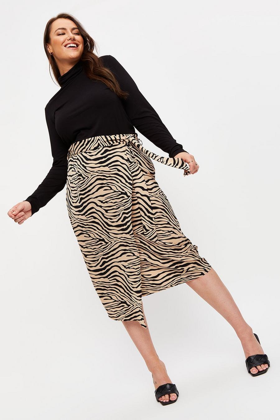 Curve Tiger Print Asymmetrical Wrap Skirt
