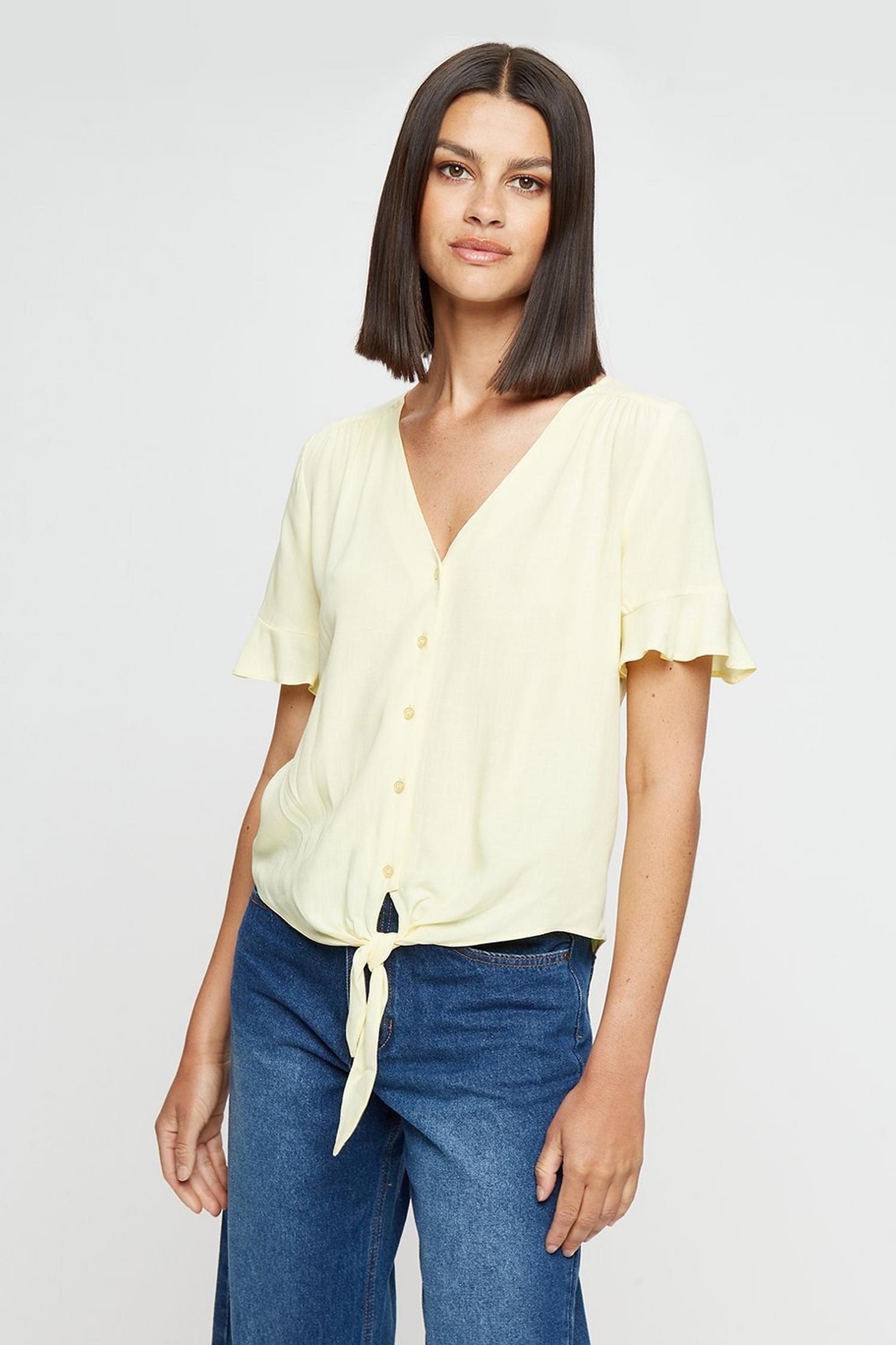 Lemon Short Sleeve Tie Front Shirt | Dorothy Perkins UK