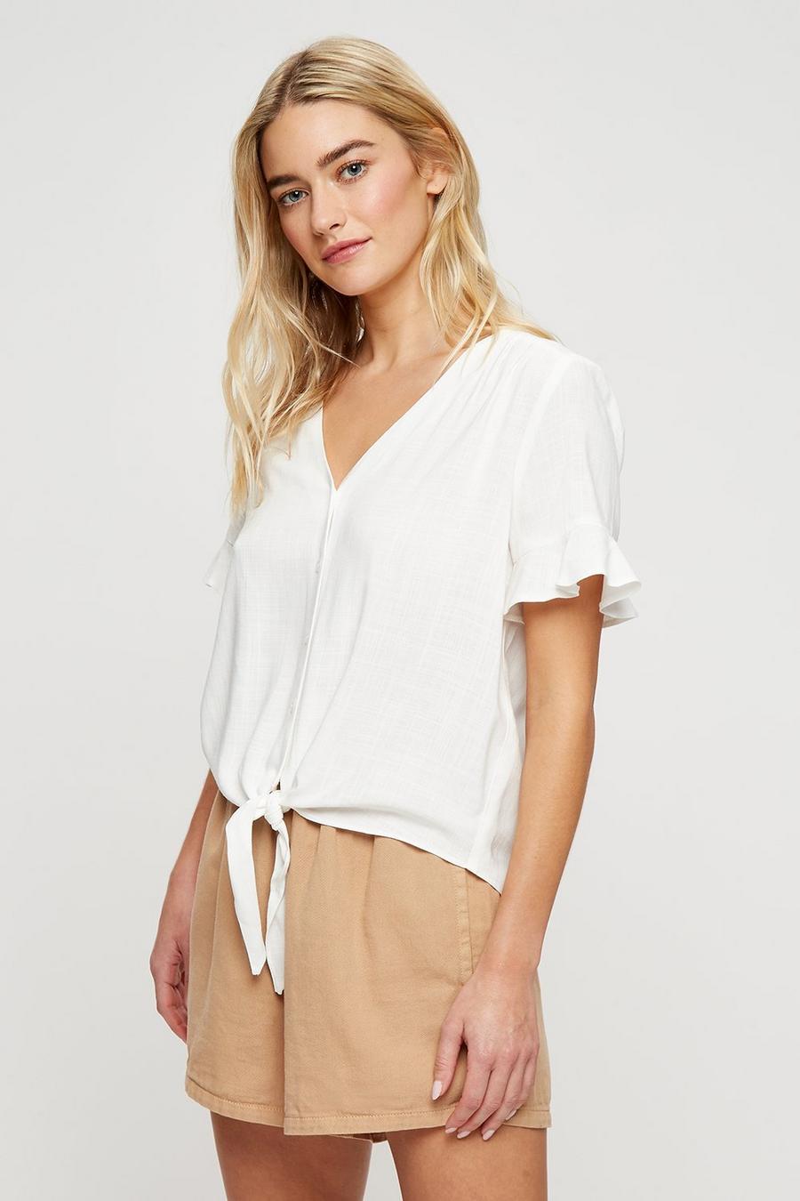 Ivory Short Sleeve Tie Front Shirt
