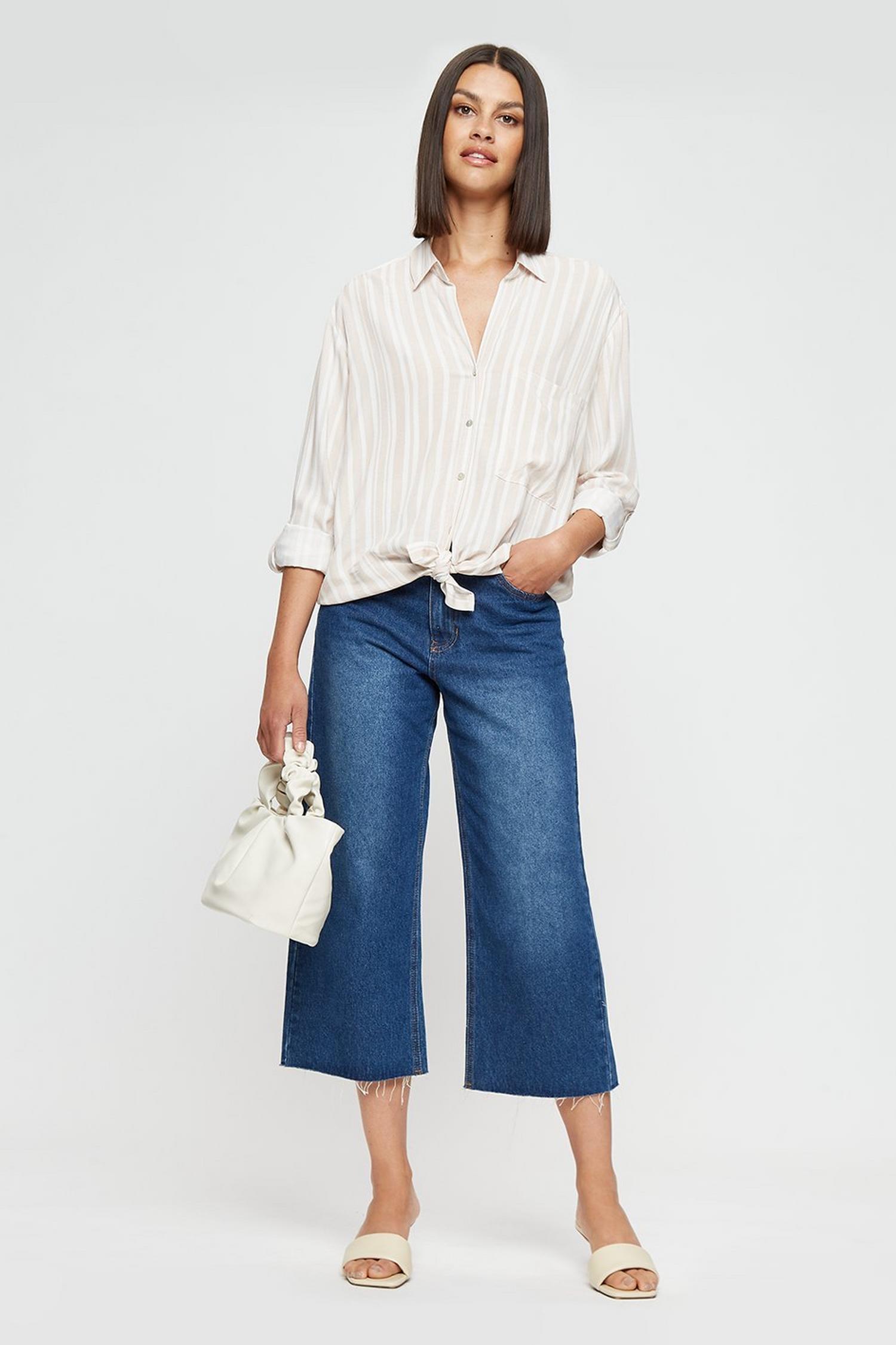 Camel Stripe Long Sleeve Button Front Shirt | Dorothy Perkins UK