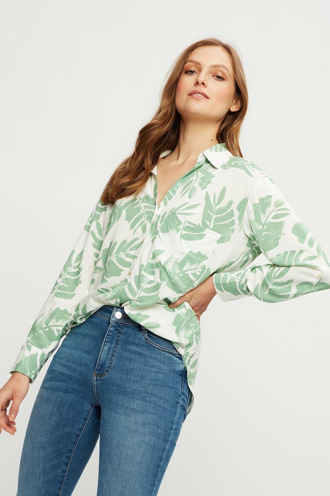 133 Green Leaf Long Sleeve Button Front Shirt image number 1
