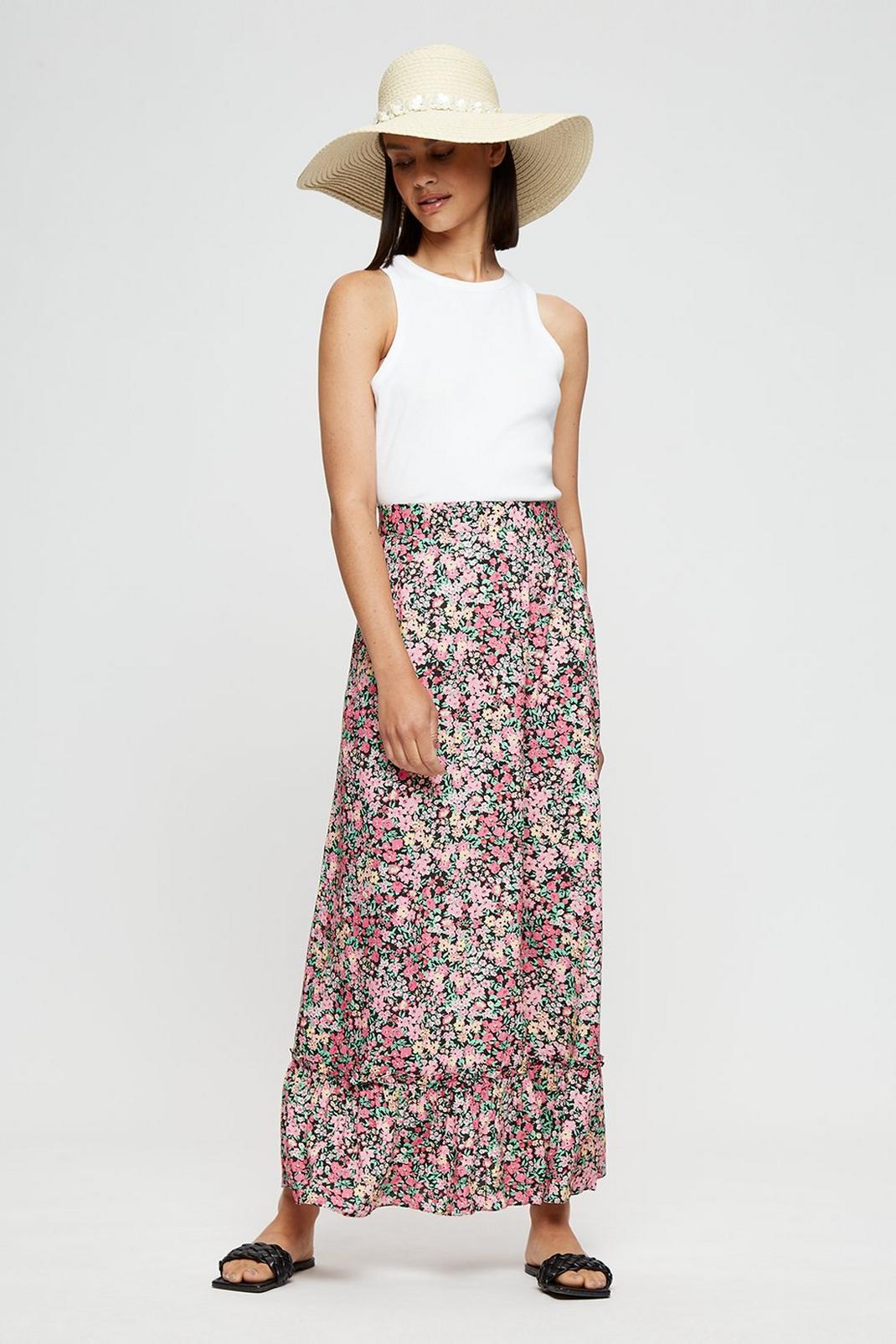 105 Black/pink Floral Gypsy Skirt image number 2
