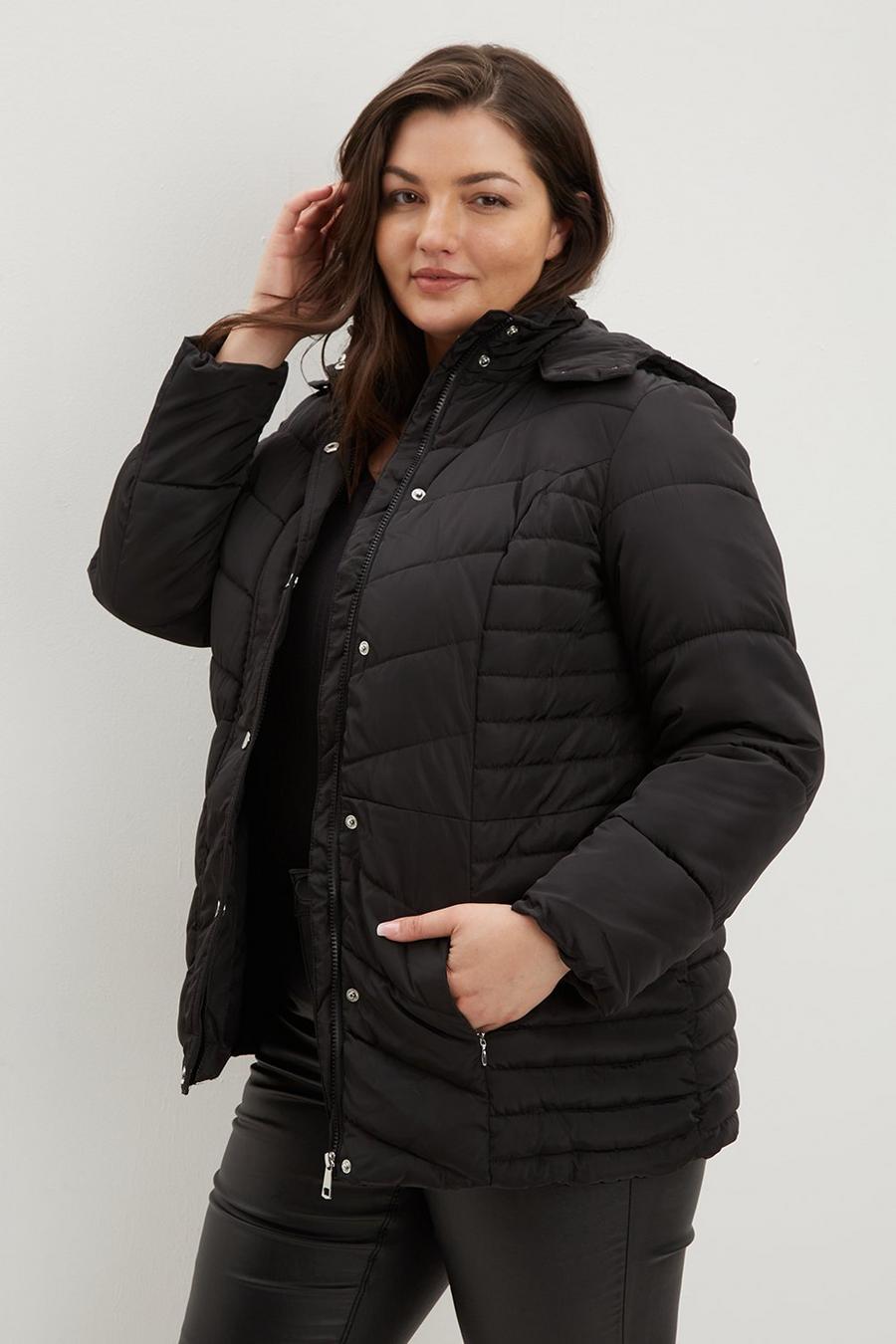 Curve Black Quilted Short Padded Jacket