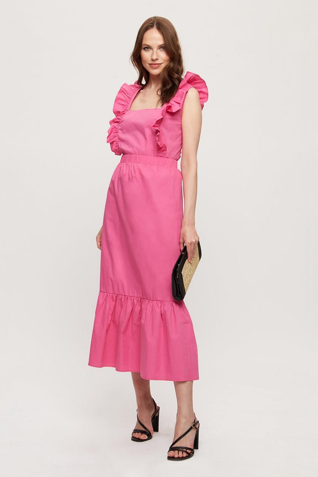 Red Pink Poplin Co-ord Midi Skirt image number 1