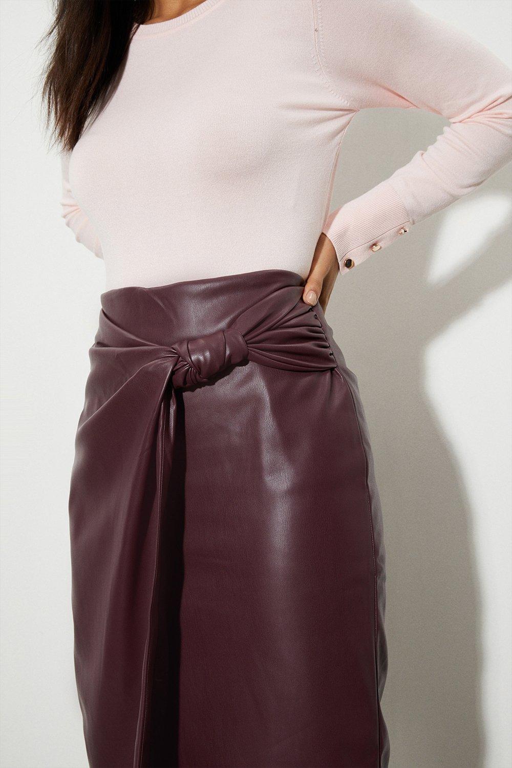 dorothy perkins burgundy leather skirt