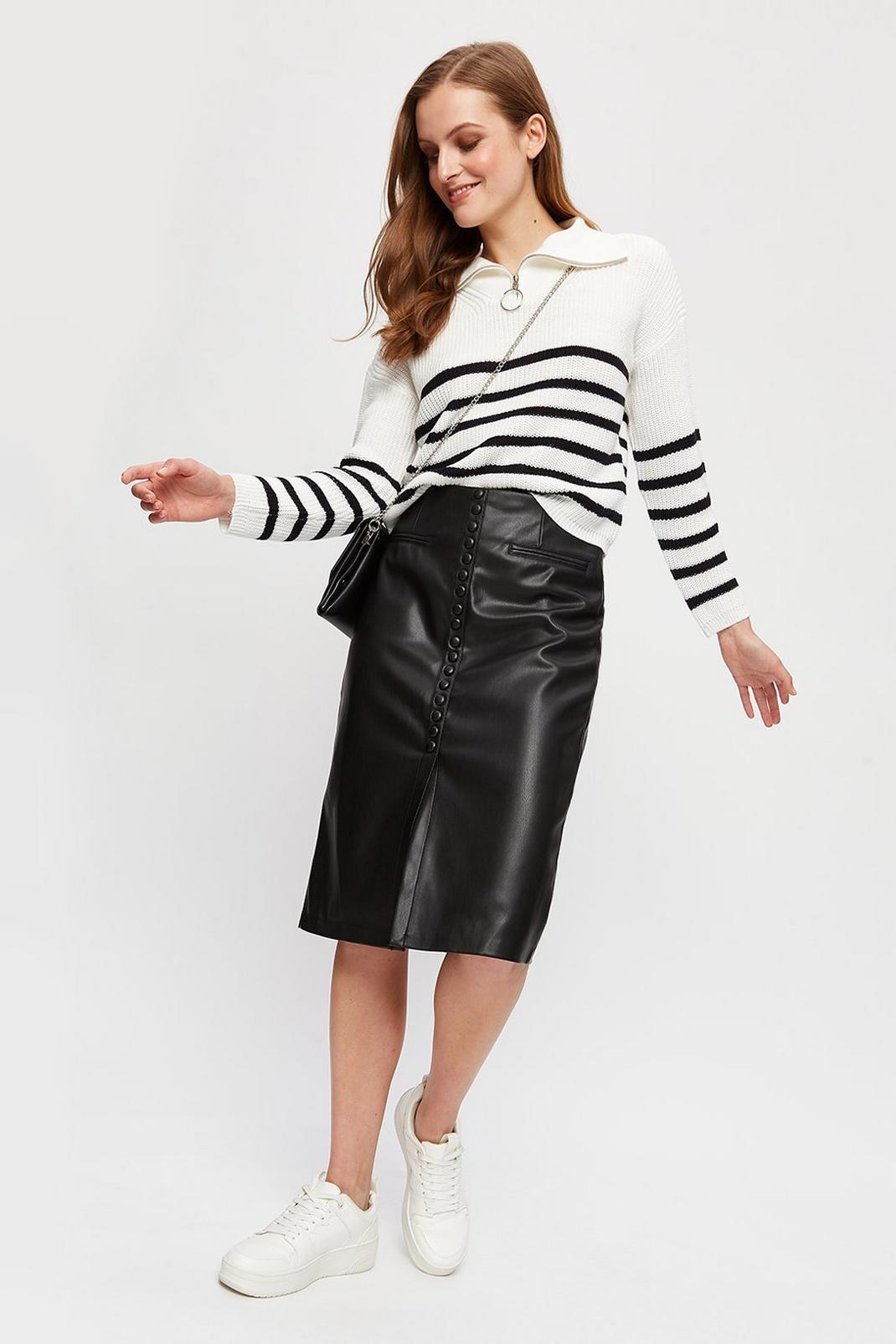 Faux Leather Button Down Midi Skirt image number 1