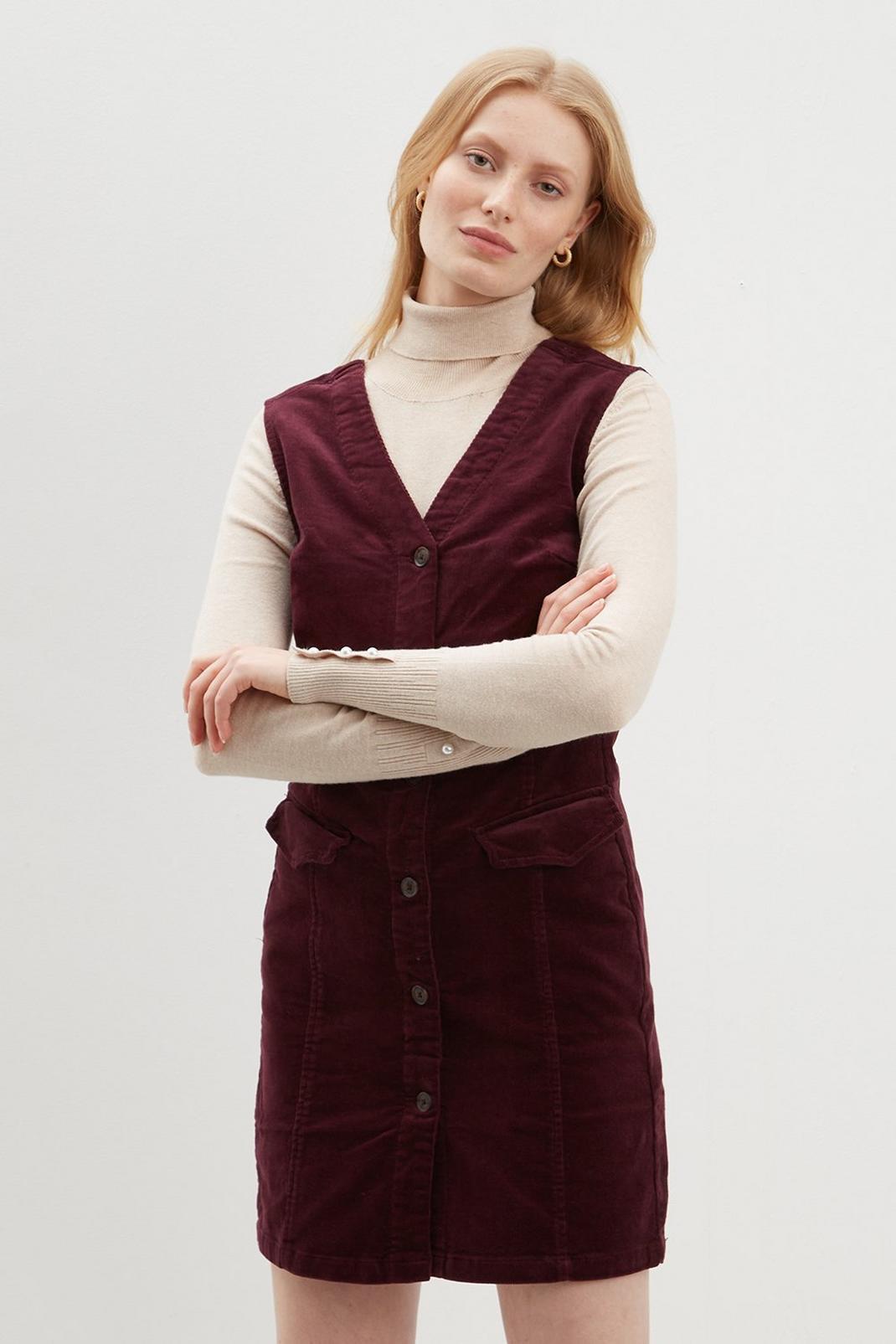 104 Cord Button Down V-neck Pinafore image number 1